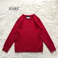 F4【ハレ】ニット　長袖　ウール100% 赤　カジュアル　ゆったり　お洒落