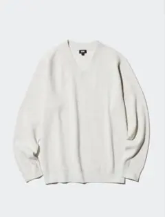 【新品未使用品】ユニクロ ワッフルVネックセーター 長袖 Lベージュ