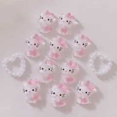 匿名配送キティ ネイルパーツ ハローキティ ピンク ワンホン 10個 リボン 猫
