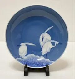 有田焼 賞美堂 其泉 鍋島 瑠璃釉 染付鷺紋 高台銘々皿