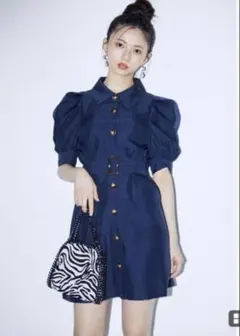 【翌日発送/値下】GRL ウエストベルト付フロントボタンシャツワンピース