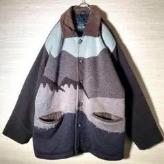 ヴィンテージ 風景デザイン ロングジャケットXL相当 太アーム 超希少 古着