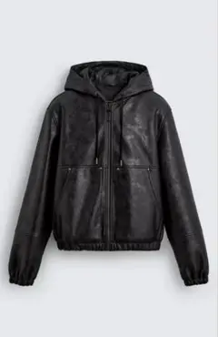 ZARA フェイクレザー　フード付きジャケット