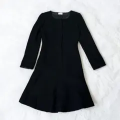 Harrods ハロッズ ウール ノーカラー ワンピース シルク混