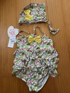 リバティ風　動物柄フリル水着セット 110cm