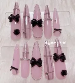 ♡ 現品 ワンホン 量産型 チェック 黒 スナ系 ネイルチップ ♡