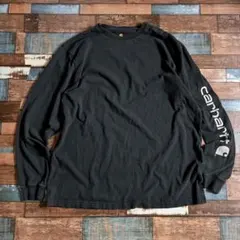 ほ*ん様 Carhartt ロンT ブラック XL TALL 袖プリントロゴ メ