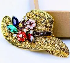 帽子 ブローチ ゴールド 花 貴婦人 ハット 金色 上品 キラキラ