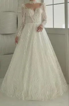 海外インポート ウエディングドレス 長袖レース