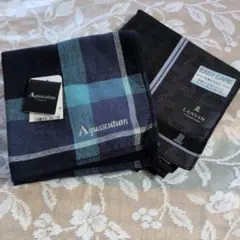 Aquascutum チェック柄タオルハンカチ ランビン　ハンカチ黒　２枚セットのサムネイル