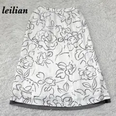 【美品】 leilian ロング丈スカート 11 ホワイト 花柄 裾メッシュ