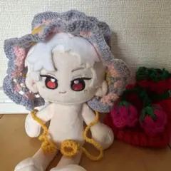〈ピンク×水色×黄色〉ぬい服　ヘッドドレス　ちびぐるみ