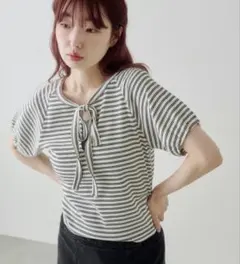 新品【Kastane】ボウタイボーダーtee オフホワイト