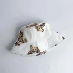 【新品】【ホワイト1点】韓国風子ども服 帽子　バケットハット　クマ柄 　可愛い