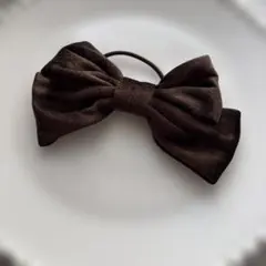 ベロア ブラウン リボン ヘアゴム