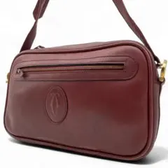 良品 Cartier ショルダーバッグ レザー ボルドー マストライン