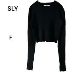 SLYスライリブニットセータークロップド丈ショート丈トップス長袖ニット黒F