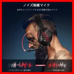 ゲーミングヘッドセット　ヘッドフォン　マイク付き　イヤホン　レッド