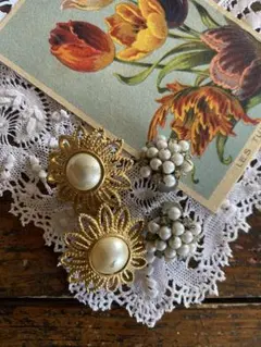 フランス　ヴィンテージ　イヤリング2個セット(パール)