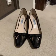 【23.5cm】PRADA エナメルリボンパンプス 黒 プラダ 36 1/2