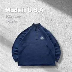 【90s】USA製Leeハーフジップスウェット刺繍ヘビーウェイト紺2XL古着