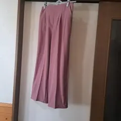 ピンク ワイドレッグスラックス ゴムウエスト
