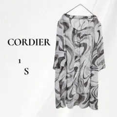 CORDIER チュニック シアー 総柄 七分袖 グレー ホワイト S 透け感のサムネイル
