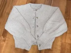 rps ハートボタンラメフェザークルーネックカーディガン ライトグレー