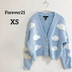 一点物✨️Forever21【XS】雲柄ニットカーディガン ショート丈ゆったり水色