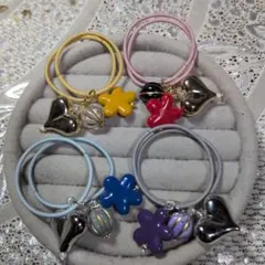 カラフルチャーム付きヘアゴム4個セット