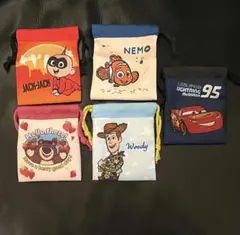 セリア　ディズニー　ピクサー　ミニ巾着　巾着　5枚セット