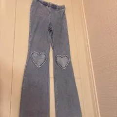 ハート柄 デニム ロングパンツ
