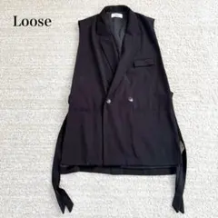 ルース ジレベスト 羽織り ダブルボタン サイドコード サイドスリット シンプル