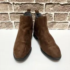 【未使用】ブラウン ショートブーツ 23cm スエード調 サイドゴア