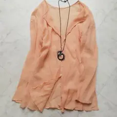 極美品 未使用級 シーナリー シアー ロングシャツ 羽織り ピンク M 