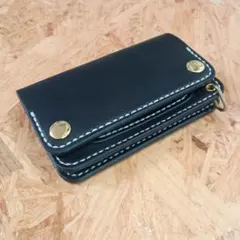 No.058 3層ミドルトラッカーウォレット 栃木レザー黒艶 - メルカリ