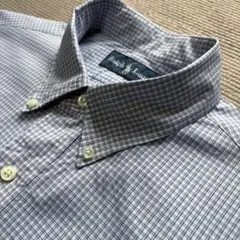 【美品】90s 香港製 ラルフローレン BDシャツ L チェック ブルー 青