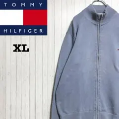 トミーヒルフィガー　デザインニット　セーター　刺繍ロゴ　ジップアップ　XL