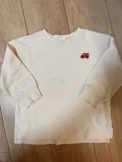 ワッフル長袖Tシャツ くるま刺繍 アイボリー