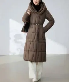 L　ダウンコート　厚手　中綿　ダウンジャケット ボア　ダウン　ダークカーキ