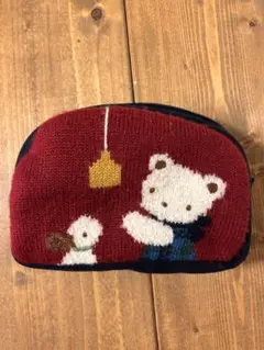 ファミリア　クマと小犬刺繍ラウンドポーチ