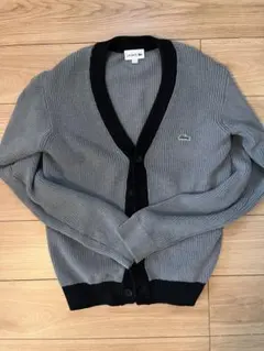 【LACOSTE】 ラコステ カーディガン グレー×ブラック　リブニット