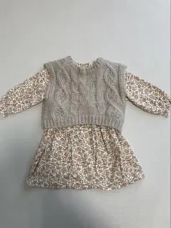 プティマイン　花柄　ベスト　長袖ワンピースセット