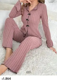 C*n様 shein ピンクパジャマ　長袖上下セット　リボン　フリルのサムネイル