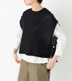 ■美品 utiliteマーセライズ加工コットンニット 透かし編みベスト