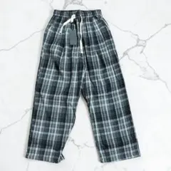 ユニセックス チェックワイドパンツ カジュアルパンツ ウエストゴムのサムネイル