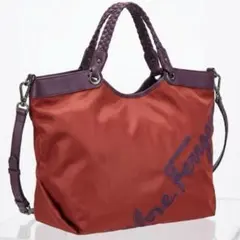 【美品】フェラガモ 2way トートバッグ ナイロン×レザー ボルドー