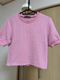 ZARAピンク ケーブル編み 半袖セーター　Ｌサイズ