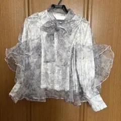 花柄フリルボウタイオーガンジーブラウス GRL
