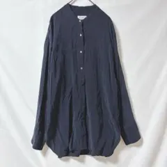 イエナ IENA バンドカラーシャツ チュニック ゆったりサイズ パール 紺色